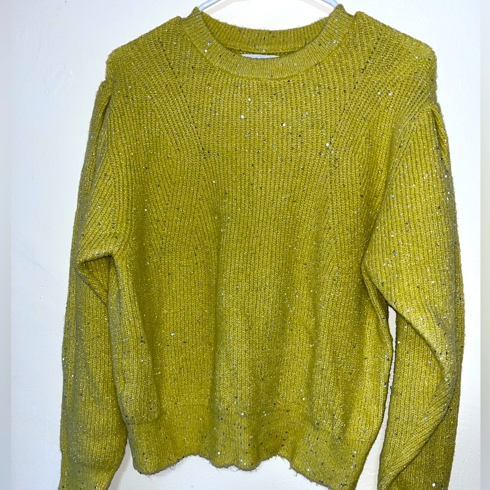 Mango yellow and silver thread and small sequin sweater